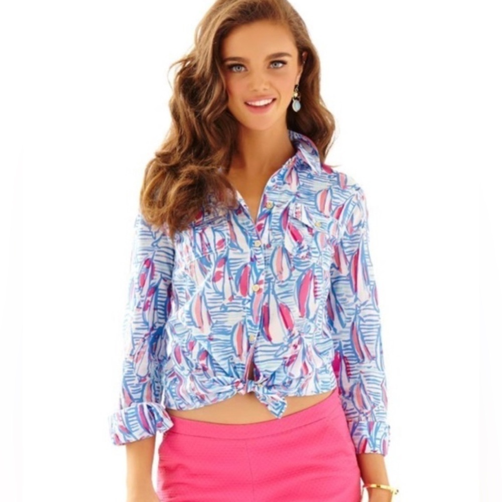 Lilly Pulitzer cruiser resort button down print shirt size 10